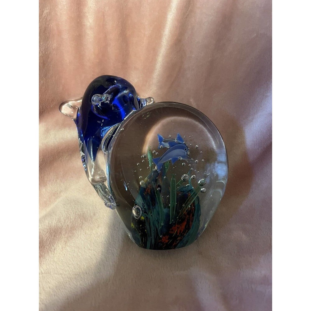 Art Glass Dolphin on orb Figurine Paperweight Sculpture Aquarium Marine Ocean